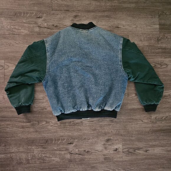GAP Denim Varsity Jacket Blue Green Quilted Lined 90s Vintage Men’s L - Picture 6 of 9